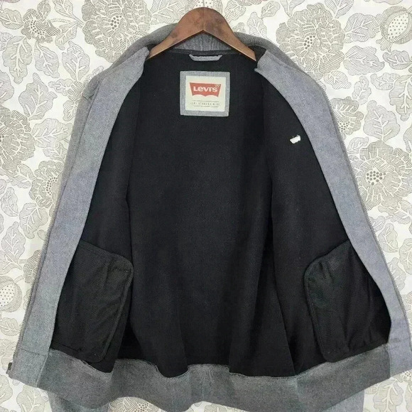 Levis Mens Grey Bomber Jacket Medium Polyester Casual Outerwear Full zip Mock - Picture 5 of 10